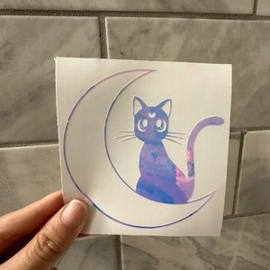 Moon Cat Holographic Vinyl, Holographic Moon Cat Decal, Anime Moon Cat Car Decals, Kawaii Moon Cat Car Vinyl, Kawaii Anime Laptop Decal