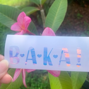 Baka Holographic Vinyl Decal, Kawaii Idiot Anime Stickers, Cute Baka Heart Decals for Cars, SVUs, Trucks, JDM Car Accessories
