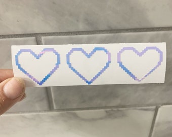 Kawaii Pixel Heart Decals, Holographic Hearts Vinyl Decal, JDM Hearts Vinyl Decal, Three Pixel Hearts Car Decal, Pixel Heart Die Cut Sticker