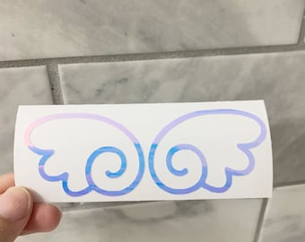 Kawaii Sakura Wings Decals, Holographic Angel Wing Vinyl Decal, Anime Car Decal, Magical Girl Anime Car Decal, Anime Wing Die Cut Stickers