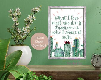 What I Love Most, Classroom Cactus Wall Art, Digital Printable