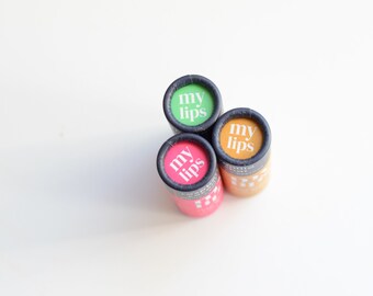 Set of 3 NATURAL LIP BALMS - zero waste compostable lip balm, eco-friendly lip balm, beeswax, shea butter, jojoba oil, almond, plastic-free