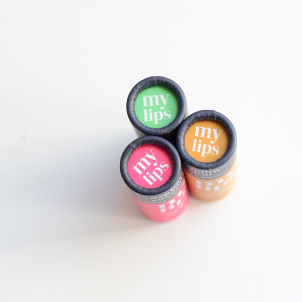 Set of 3 NATURAL LIP BALMS - zero waste compostable lip balm, eco-friendly lip balm, beeswax, shea butter, jojoba oil, almond, plastic-free