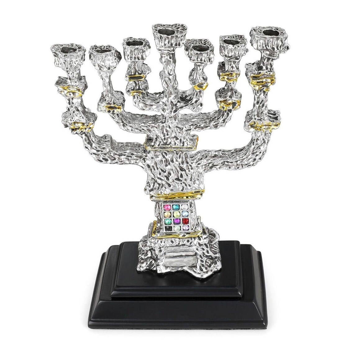Menorah Silver Plated & Gold Accented Seven Branched Hanukkah Etsy