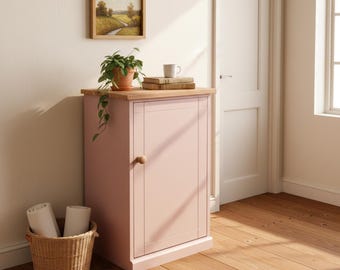 Handmade Narrow Cupboard, Small 1 Door Cabinet with Adjustable Shelves