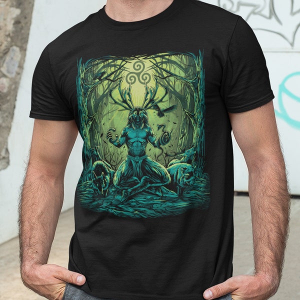 Cernunnos Celtic Irish Mythology T-Shirt,  Celtic Pagan Scottish Art Tee Shirt, Celtic God Clothing, Wicca, Wiccan, Celt Gift