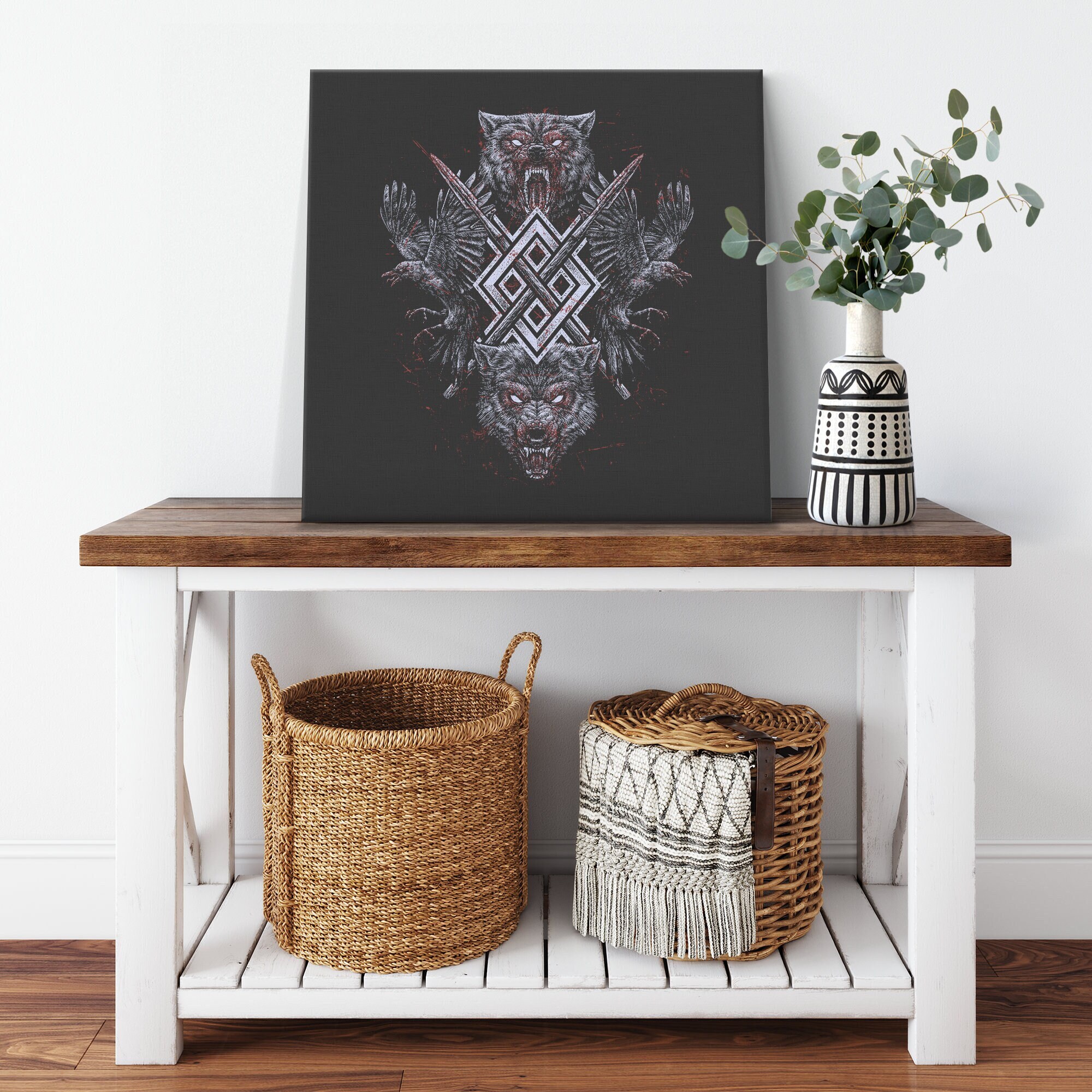 Norse Gods Viking Pagan Wall Decor Odin Raven Wolf Gungnir Norse Pagan