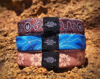 Hair Ties made from 100% Recycled Plastics. Aboriginal Art Hair elastic . Perfect for ponytail or man bun. gift for her or gift for him