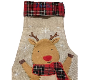 Personalised Santa or Reindeer Christmas Stocking, embroidered with a name, Christmas stocking, Personalised stocking, Childs stocking