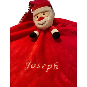 Personalised and embroidered santa or reindeer, soft micro fleece baby comforter, baby blanket, Christmas comforter, newborn gift, baby gift image 1