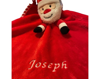 Personalised and embroidered santa or reindeer, soft micro fleece baby comforter, baby blanket, Christmas comforter, newborn gift, baby gift