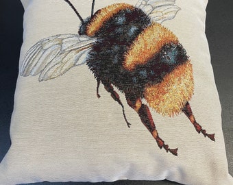 Gesticktes Bienenkissen, Hummelkissen, handgemachtes Kissen, Geschenk für Bienenliebhaber, quadratisches Kissenkissen, 16 "! 6" , Hohlfaserkissenkissen."