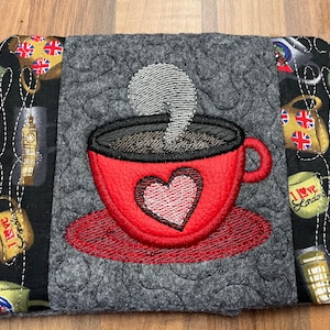 Coffee Lovers mug rug, handmade and embroidered mug rug, gift for coffee lovers, gift for valentines, gift for mothers day, new home gift