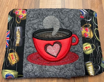 Coffee Lovers mug rug, handmade and embroidered mug rug, gift for coffee lovers, gift for valentines, gift for mothers day, new home gift