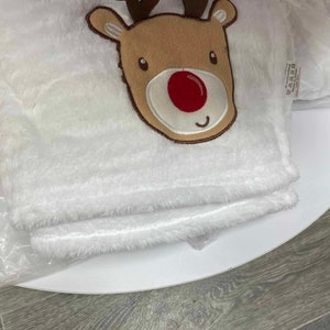 Personalised and embroidered reindeer, soft micro fleece baby blanket, Christmas blanket, newborn gift, baby gift, baby shower gift