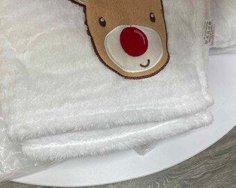 Personalised and embroidered reindeer, soft micro fleece baby blanket, Christmas blanket, newborn gift, baby gift, baby shower gift