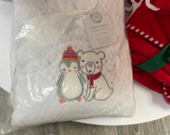 Personalised and embroidered polar bear, soft micro fleece baby blanket, Christmas blanket, newborn gift, baby gift, baby shower gift