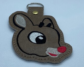 Handmade and Embroidered, male and female Xmas reindeer Keyring, Keyfob, Snaptab, Christmas Gift, Gift for Kids, Stocking Filler