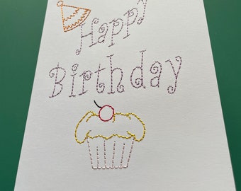 Handmade, Embroidered, Birthday Card, Greeting Card, Left Blank for Own Message, A5, with envelope