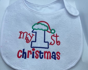 Embroidered baby bib, 1st Christmas, baby gift, Christmas gift, stocking filler, various designs