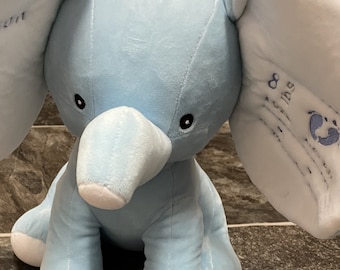 Personalised, Embroidered, Dumble Elephant, Elephant Teddy, Plush Elephant, Birth Keepsake, Birth Announcement, Birthday, For boy, For Girl