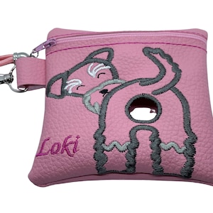 Personalisiert, Vinyl, Kunstleder, handgemacht, bestickter Doggy Poo Beutel, Spender, Tasche verschiedene Farben und Designs