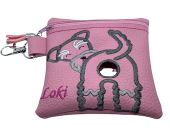 Personalised, Vinyl, Leatherette, Handmade, Embroidered Doggy Poo Bag Pouch, Dispenser, Bag Various Colours and Designs