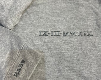 Personalised Date & Initials Hoodie, Roman numeral hoodie, special date hoodie, valentines gift, anniversary gift, gift for couples, wedding
