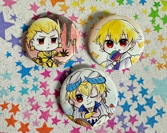 Fate/Grand Order Gilgamesh Set of Three 1.5&quot; Pin Badge Buttons - Caster, Archer, Kid Gil in Candy Sweets