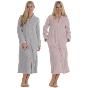 Ladies Long Dressing Gown Fleece Zip up Herringbone Textured - Etsy
