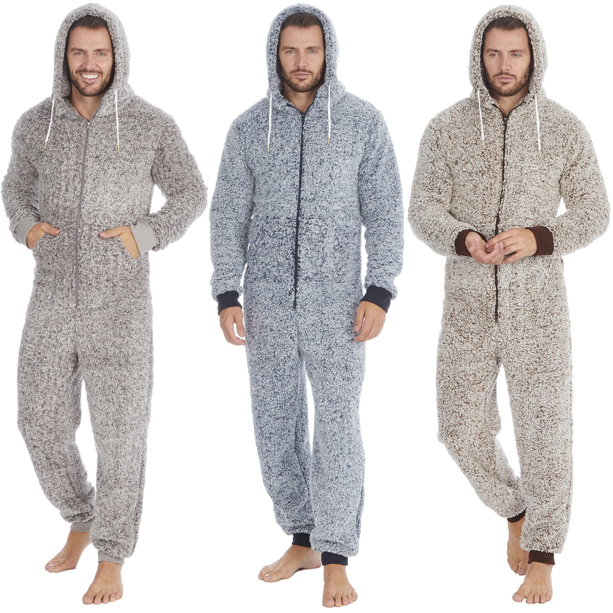 Style It Up Personalised Mens Black Cuffed Hooded 1Onesie Snuggle Fleece Pyjama Loungewear 