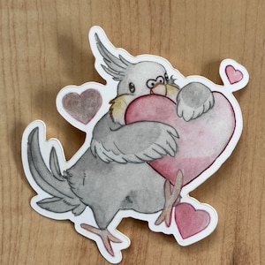 Sticker calopsitte et coeurs