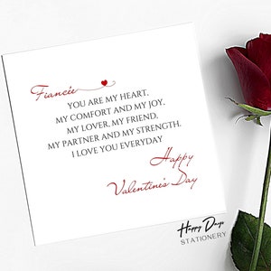 Carta di poesia di San Valentino per la fidanzata, carta di San Valentino per la fidanzata, carta di San Valentino personalizzata, carte di San Valentino, per la fidanzata
