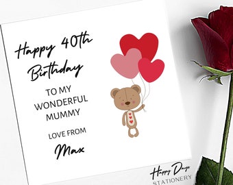 40e carte d'anniversaire pour maman, carte d'anniversaire de maman, carte de 40e anniversaire de maman, carte de fille, carte de fils, maman, maman, 40e, 40e