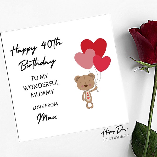 40th Birthday Card for Mummy, Mummy Birthday Card, Mummy 40th Birthday Card, Card from Daughter, Card from Son, Mum, Mummy, 40th, 40