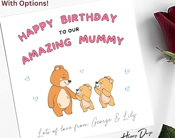 Mummy Birthday Card Mama Bear Birthday Card for Mummy, Birthday Card from Children, From Son, From Daughter, Card for Mummy, Birthday, MUMMY