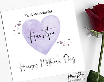 Mother's Day Card for Auntie, Wonderful Auntie Mothers Day Card, Happy Mother's Day, Card for Auntie, Aunty, Aunt