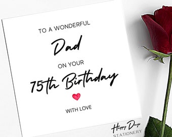 Dad Birthday Card Wonderful Dad Birthday Card, 75th Birthday Card for Dad, 75th Birthday Card, Dad 75th Birthday Card, Dad, 75 Year Old, 75