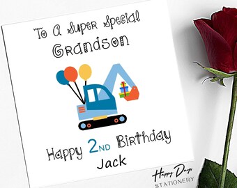 Grandson Birthday Card Truck Birthday Card for Grandson, Grandson 2nd Birthday Card, 2 Year Old Grandson, 2nd Birthday Card, Grandson 2nd