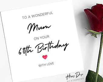 Mum Birthday Card Wonderful Mum Birthday Card, 60th Birthday Card for Mum, 60th Birthday Card, Mum 60th Birthday Card, Mom, 60 Year Old, 60