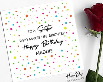 Sister Birthday Card Personalised Birthday Card for Sister, Birthday Card Sister, Card for Sister, Sister Birthday Card