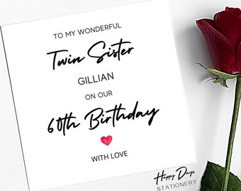 Twin Sister 60th Birthday Card, 60th Birthday Card for Twin Sister, 60 Year Old Woman, 60