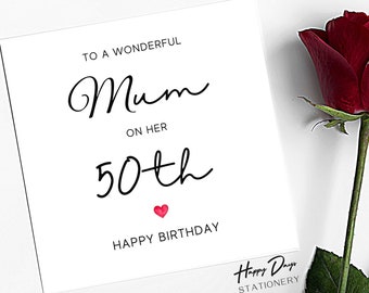 Cartão de Aniversário para a Mãe - Mãe Maravilhosa - 50º Aniversário, Cartão de Aniversário de 50 Anos para a Mãe, Cartão de Aniversário para a Mãe, Cartão de 50 Anos, 50, 50º