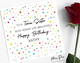 Twin Sister Birthday Card Personalised Birthday Card for Twin Sister, Birthday Card Twin Sister, Card for Sister, Twin Sister Birthday Card