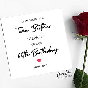Twin Brother 60th Birthday Card, 60th Card for Twin Brother, 60th Birthday Card, Twin Brother Birthday Card, 60