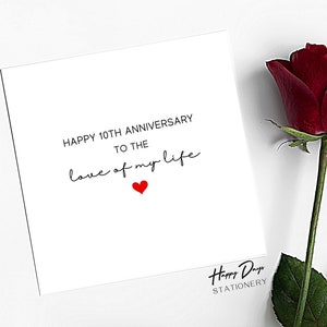 Cartão de 10º aniversário de casamento, cartão de amor de 10º aniversário, cartão de 10º aniversário, 10º aniversário, 10º aniversário
