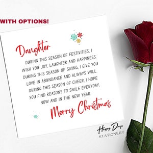 Daughter Christmas Card Poem Christmas Card for Daughter, Daughter Xmas Card, DAUGHTER, CHRISTMAS