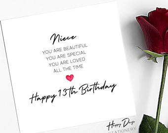 Poème de carte de 13e anniversaire nièce, carte de 13e anniversaire nièce, carte d'anniversaire pour nièce, carte de 13e anniversaire pour nièce, joyeux 13e anniversaire, 13 ans