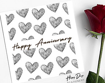 Happy Anniversary Card, Anniversary Card for Boyfriend Girlfriend Husband Wife, Happy Anniversary, Hearts, Love Card