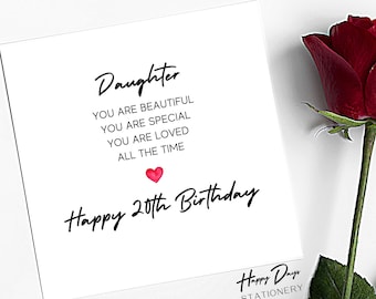 Daughter 20th Birthday Card Poem, 20th Birthday Card, 20th Birthday Card for Daughter, Daughter Birthday Card, Birthday Card Daughter, 20